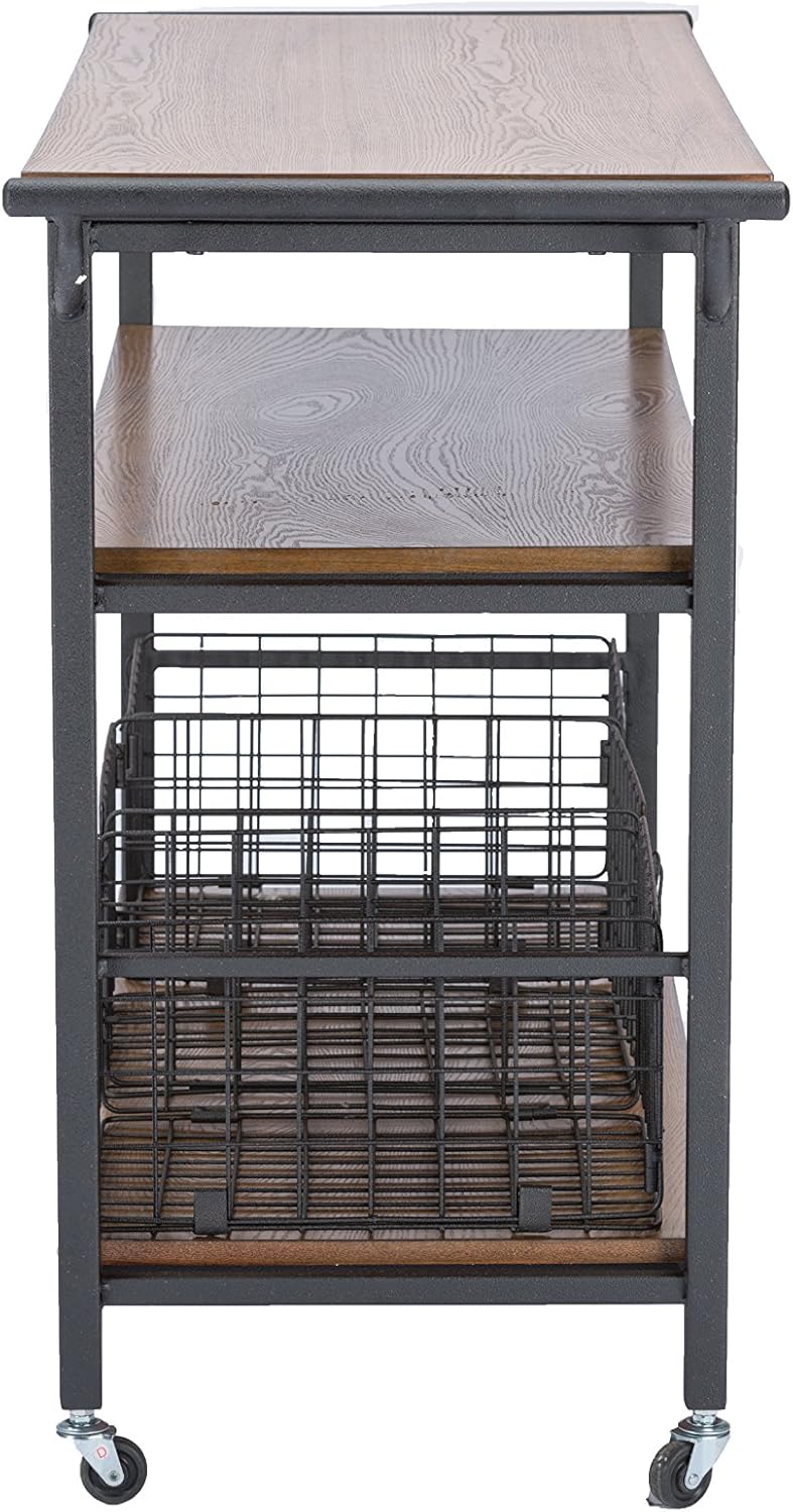 Baxton Studio Lancashire Wood and Metal Kitchen Cart, Brown - Kitchen Islands & Carts