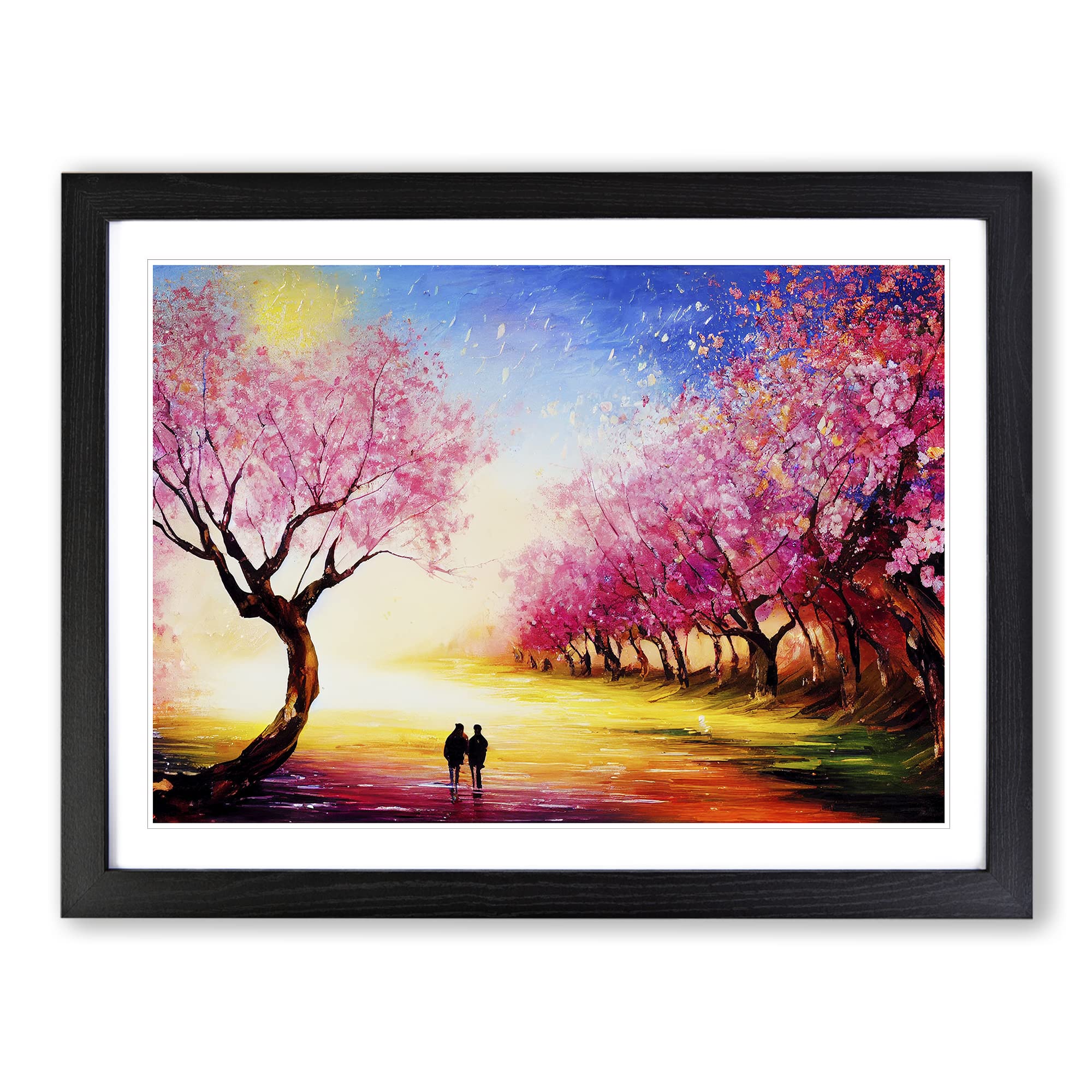 Cherry Blossom Tree Park Vol.6 Framed Print | A4 Black Framed Wall Art | Ready to Hang | Modern Floral Picture | Living Room Bedroom Lounge Office