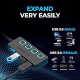 Sabrent USB Hub 4 Port 3.2 Splitter 5Gbps Speed LED Switches 68cm Cable Portable view 3