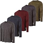 Essential Elements Boys Active Shirt - Quick-Dry Athletic Workout Training Stretch Crew Neck Long Sleeve Top 5 Pack