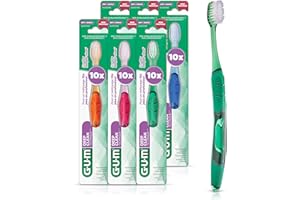 GUM Technique Deep Clean Toothbrush with Quad-Grip Handle & Stay Clean Cap, Compact Head & Soft Bristles, Pack of 6 Single To