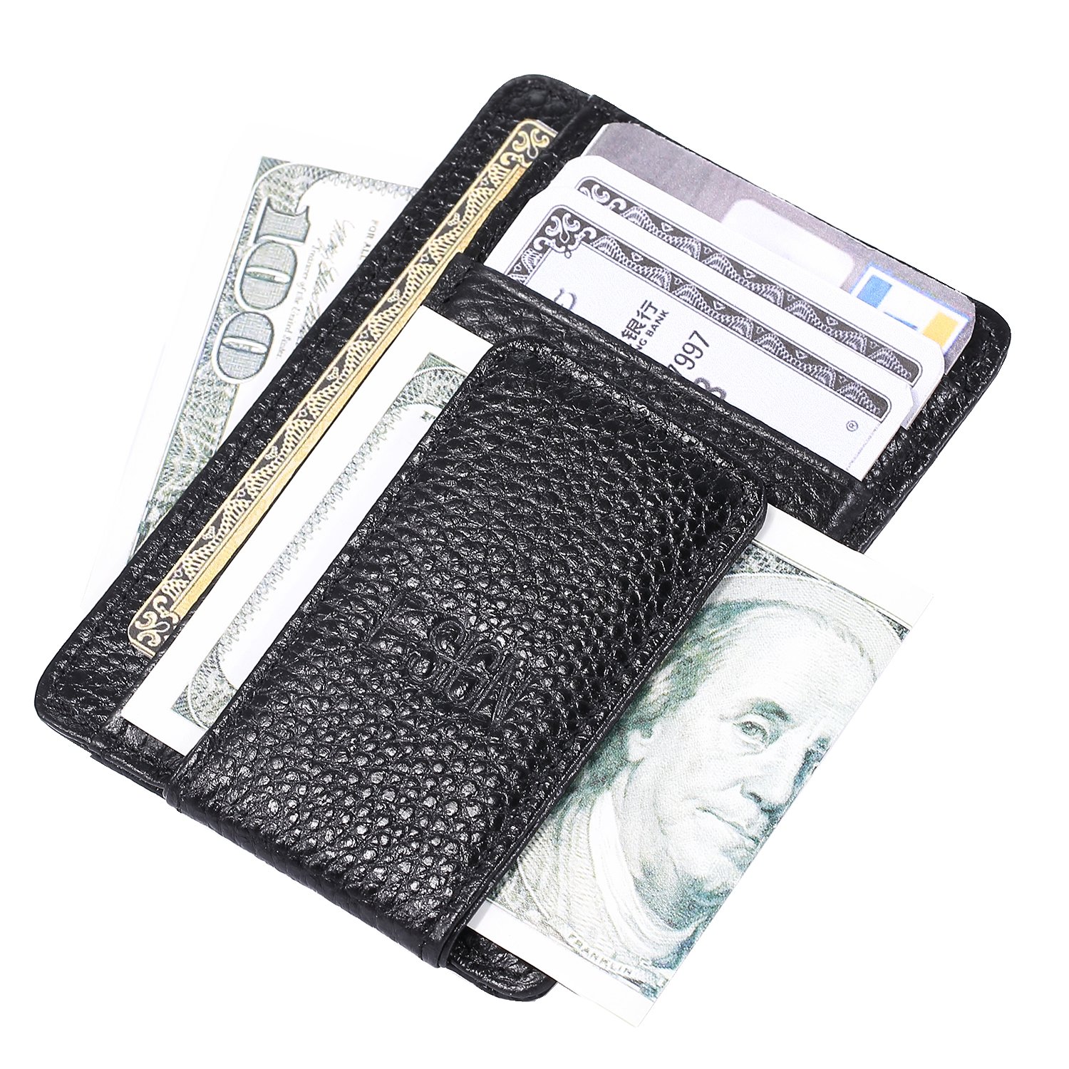 IVESIGN Slim Front Pocket Wallet RFID Blocking Money Clip Magnet Thin Credit Card Holder (Black)