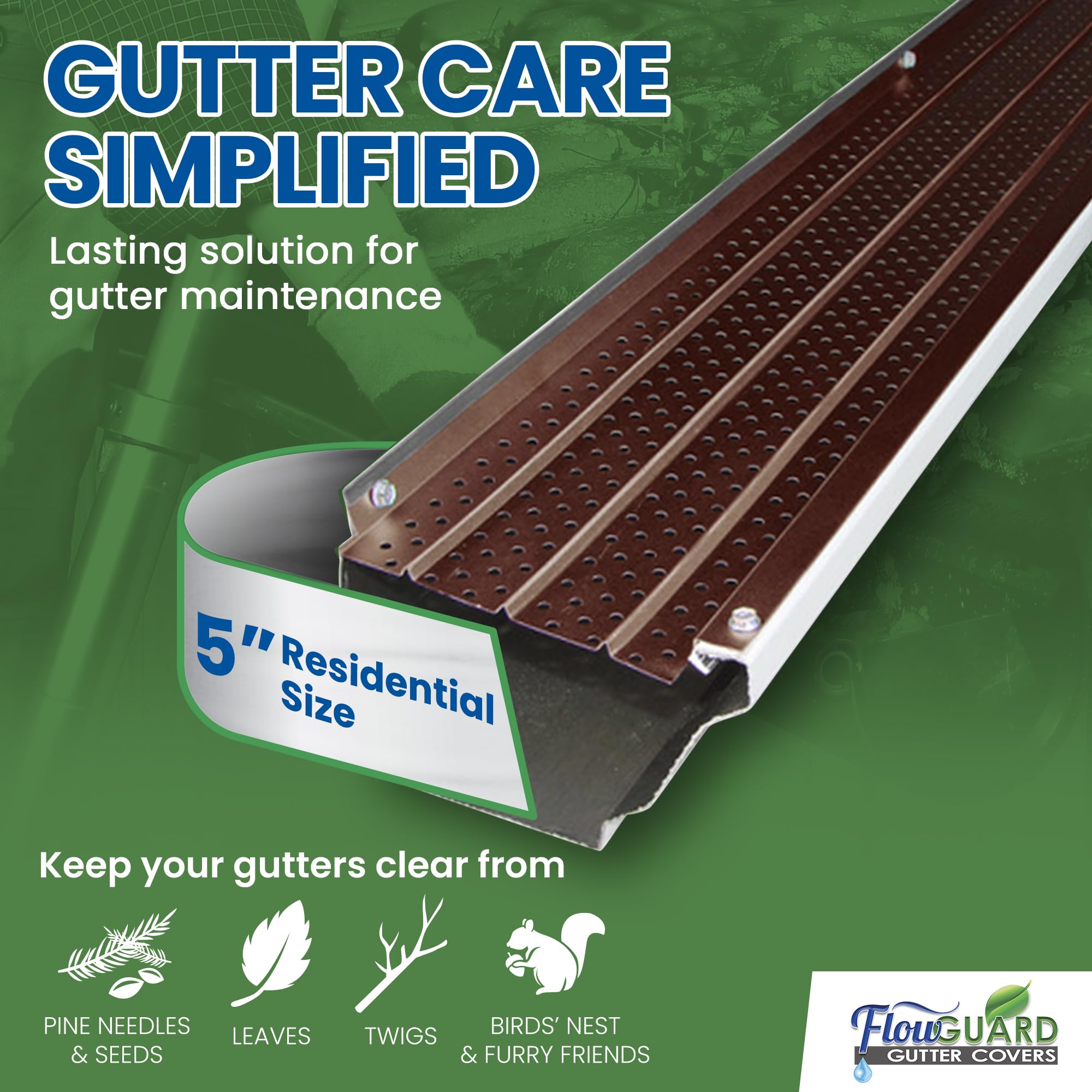 FlowGuard Premium 50Year Gutter Cover System Brown 5 Inch Aluminum