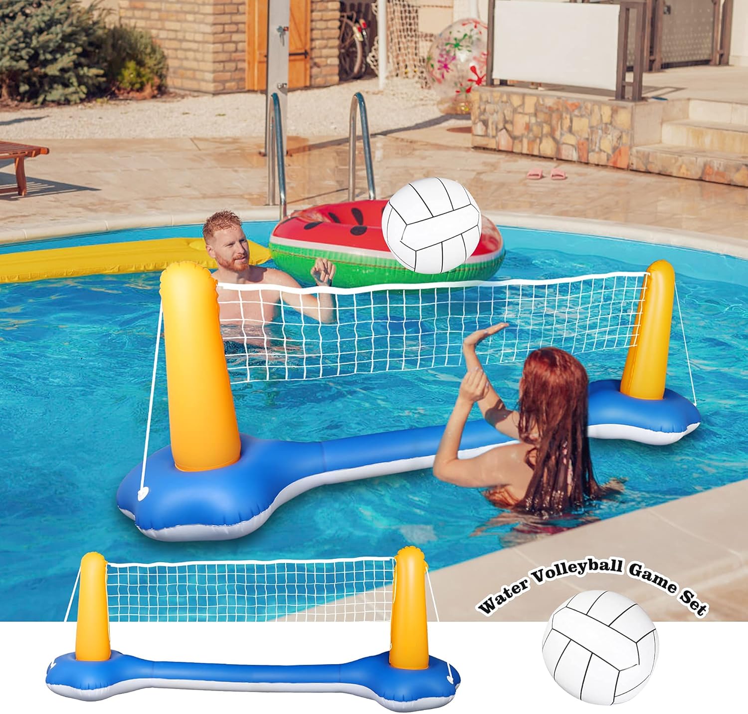 Pool Volleyball Set, Inflatable Volleyball and Basketball Net for Pool, Floating Pool Swimming Game Toys Nets Sets for Pool Activities Above Ground Pool Kids Adults (Upgraded Size, 120” inch): Sports & Outdoors