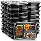 Ez Prepa [25 Pack] 32oz 3 Compartment Meal Prep Containers with Lids -Food Storage Containers Plastic, Bento Box, Lunch Conta