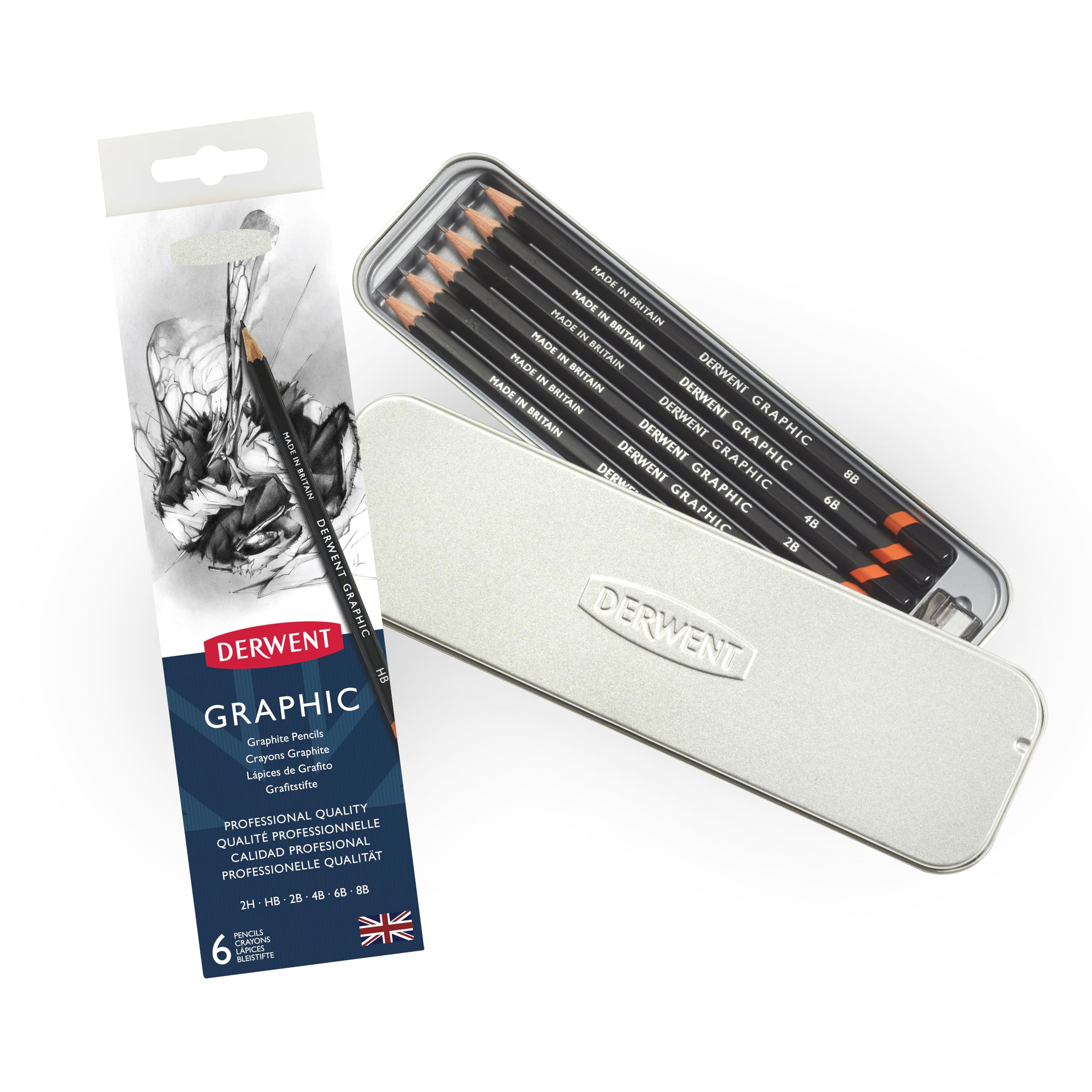 Derwent Set of 6 Graphic Pencils in Soft Degrees 8B-2H, Professional Quality Graphite For All Artists – Beginners & Professionals, Suitable For Sketching, Drawing, Shading, Drafting and Illustrations