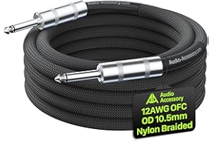 AA AUDIO ACCESSORY 12 AWG OFC Speaker Cable 1/4 Inch 3.3ft Nylon Braided - 10.5MM, Noiseless Design Triple(2 Copper&Al-Foil) Shielded Guitar Amp Head to Cabinet Cable for Marshall Boss Fender Amp Cab