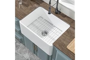 HOMLYLINK Small Farmhouse Sink 24 x 18 Inch, Firecaly Apron Front Undermount Farm Sink, Single Bowl, with Accessories 2 Types, Pure White, for Kitchen