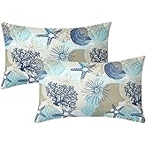 Kawani Nautical Coastal Pillow Covers 12X20 in Beach Ocean Themed Decorative Lumbar Bed Pillow Cases Set of 2 Starfish Seashell Throw Pillows Home Decor for Living Room Bedroom Bed Cushion Outdoor