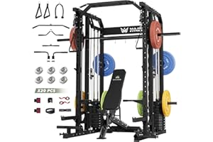 Major Fitness Smith△ Machine Drone2 Premium, All-in-One Home Gym Squat Rack with Aluminum Pulley Set , Weight Bar, Dual LAT Pull-Down Systems & Cable Crossover Machine for Full-Body Workouts
