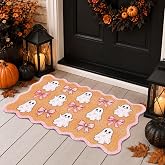 Pink Ghost and Bow Halloween Welcome Mat, Wavy Coir Doormat 29 *17 Inch | Halloween Front Door Mat ,Wavy Edge Door Mat Entrance Rug for Porch Indoor Outdoor Home Decorations