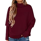 PRETTYGARDEN Fall Sweaters for Women 2026 Winter Clothing Batwing Sleeve Casual Loose Knit Turtleneck Sweater Holiday Outfits