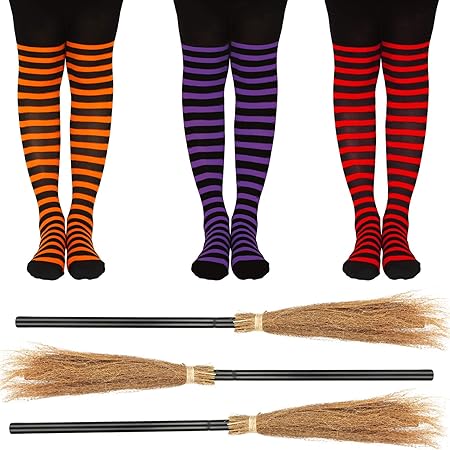 Amazon Co Jp ハロウィーン魔女ほうき魔女 ほうき魔法使い 空飛ぶほうき コスチューム コスプレ ほうき小道具 魔女のストライプタイツ 3組付き ハロウィンパーティーコスプレ用 おもちゃ