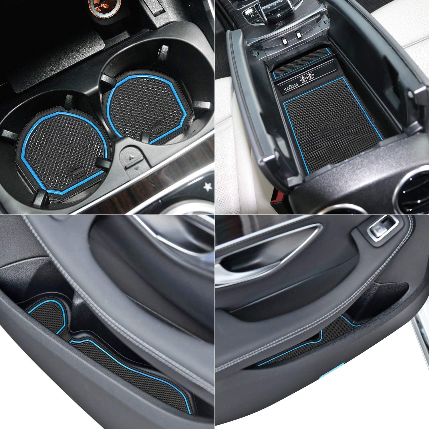 LITTOU 8 Pcs Custom Fit Cup Door Console Liner Accessories Gate Slot Non-slip Anti-dust Cup Holder Mat for C180L C200L C300L 2015-2018 (Blue)