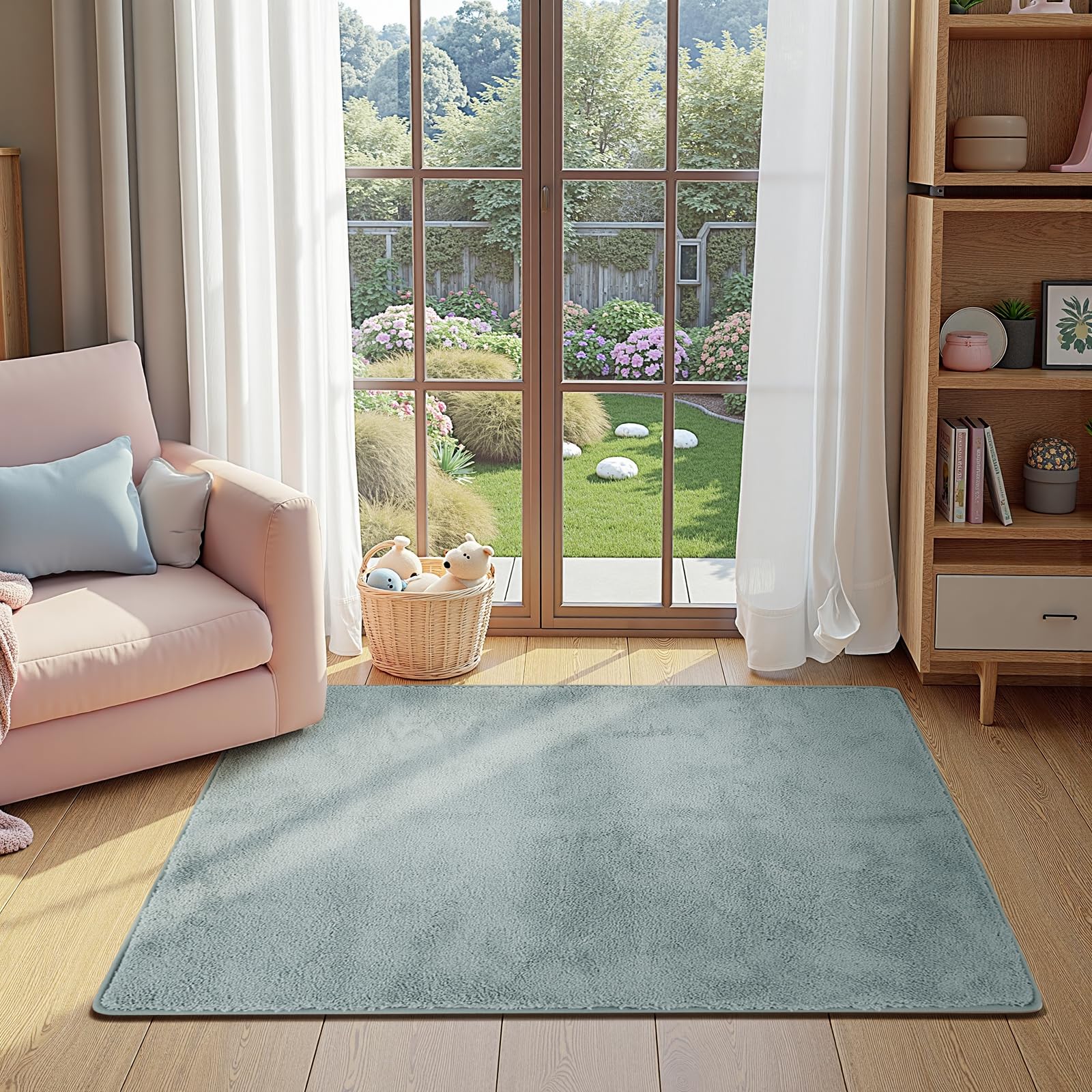 Photo 1 of jinchan Solid Plush Area Rug 3x5 Performance Shaggy Washable Rug Indoor Soft Modern Faux Wool Cozy Non Slip Carpet for Living Room Kids Room Bedroom Dining Room Nursery Slate Blue