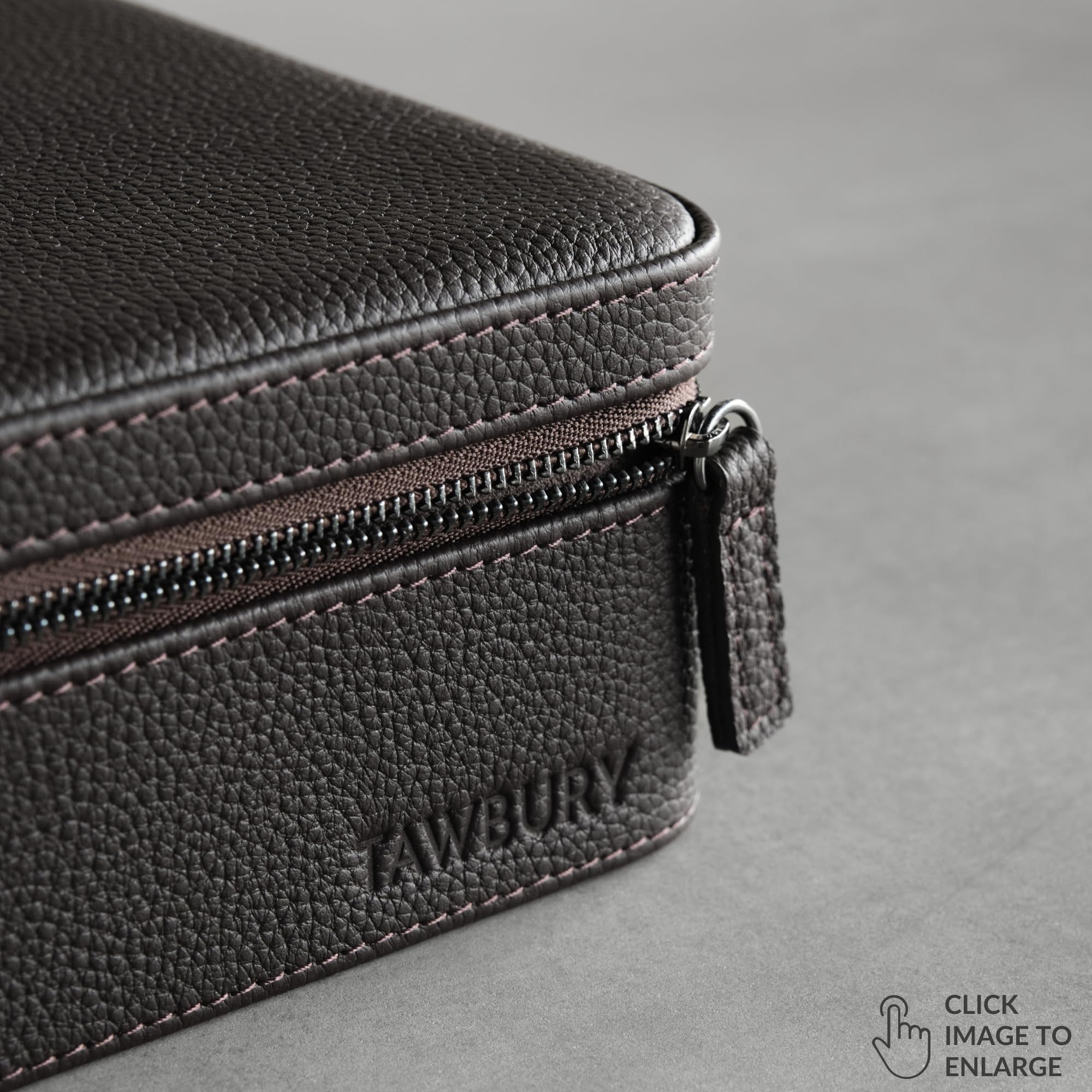 TAWBURY Watch Case - 2 Slot Genuine Top-Grain Leather Watch Travel Case for Men & Women with Metal Zipper and Extra Wide Pillows for Large Watches (Brown)