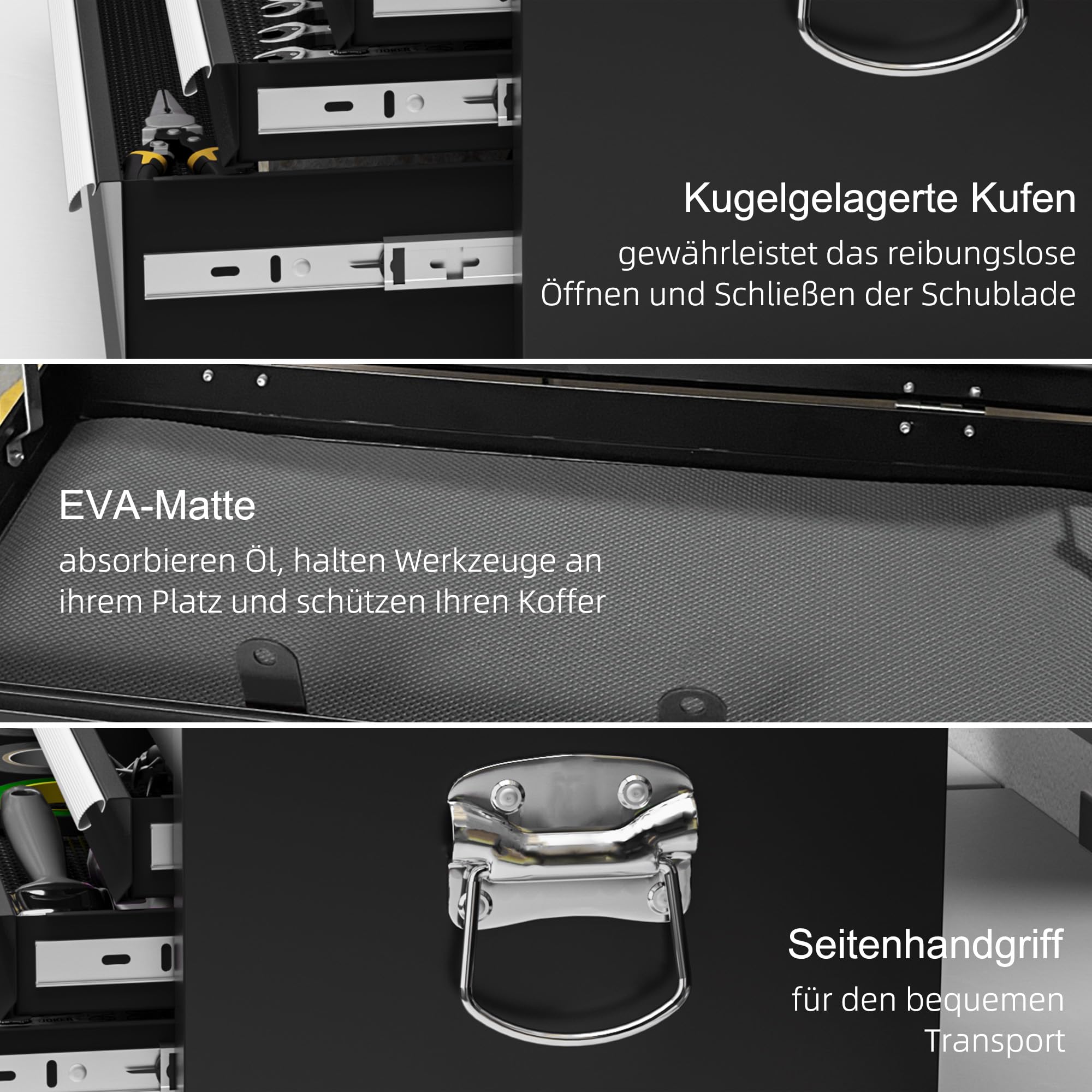 HOMCOM Werkzeugkoffer leer, robust Werkzeugkasten mit 6 Schubladen Metallschließen Tragegriff, Werkzeugkiste Werkzeugbox für Werkzeuge Haushalt Werkstatt Schwarz 5