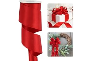 HUIHUANG Red Wired Satin Ribbon 2.5 inch Red Wire Edge Ribbon for Wreaths, Bows Making, Gift Wrapping, Holiday Home Decor, Crafts, Christmas Tree Bows-Continuous 10 Yards