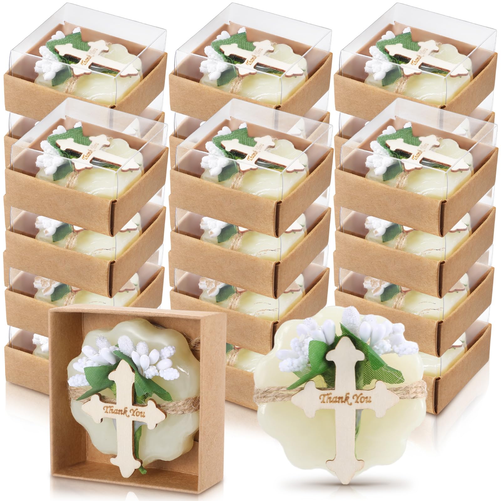 Photo 1 of Heigble 24 Pcs Baptism Favors for Guests Scented Soap Favors First Communion Baby Shower Soap with Dried Flowers Thank You Wood Tags Baptism Bridal Birthday Gifts(White Color)