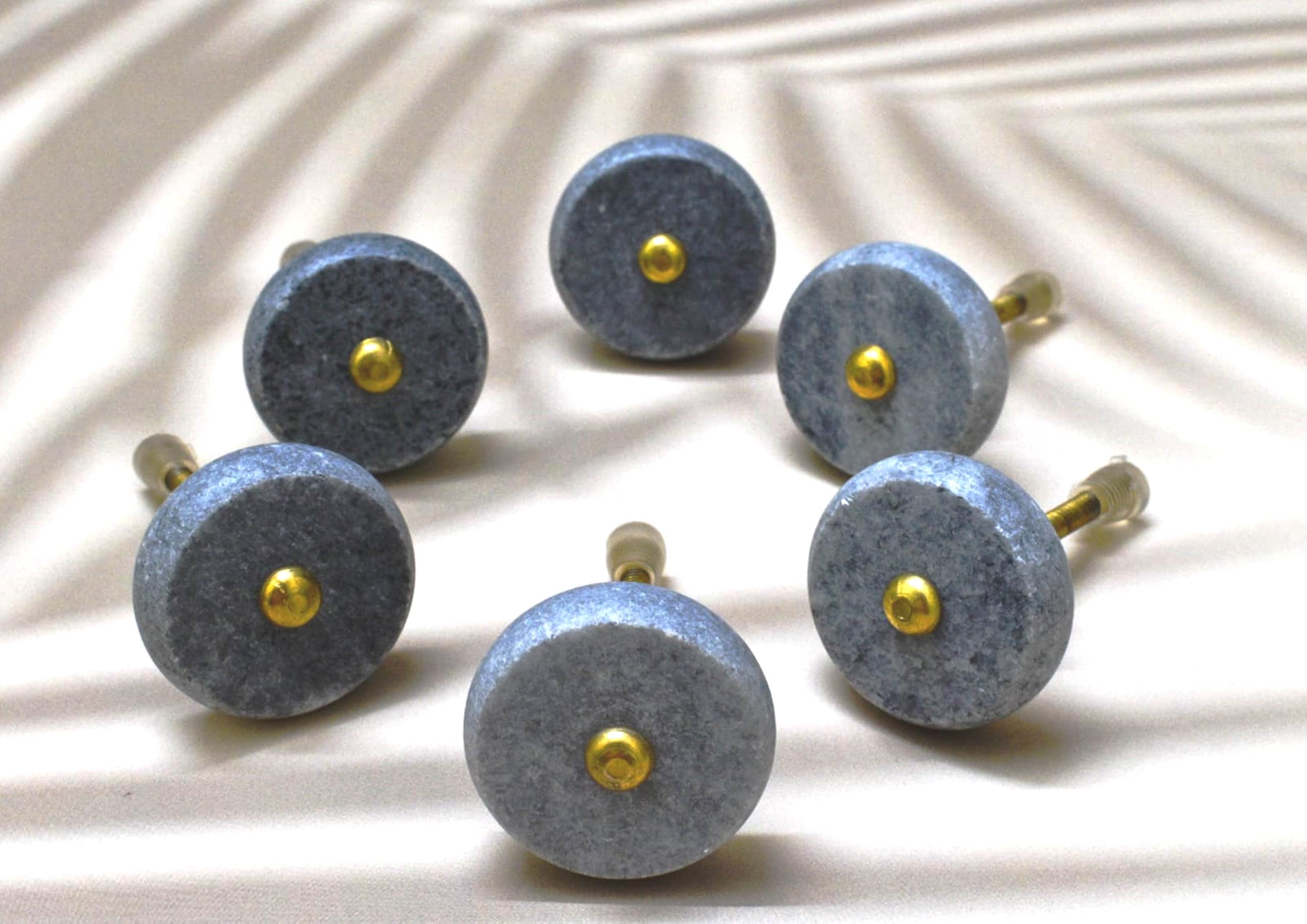 ARTISNO Round Marble Brass Knob, Modern Cabinet Knob, Decorative Hardware, Furniture Hardware, Cabinet Handles, Dresser Pull, Grey, Set-6 — image 1