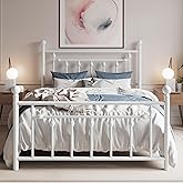 SHA CERLIN 14" Queen Size Metal Platform Bed Frame/Victorian Headboard and Footboard/Steel Slats Mattress Foundation for Storage/No Box Spring Needed/Noise Free/White