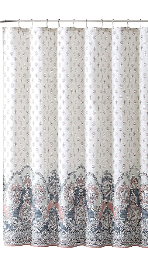 Elegant Estates Ivory Beige Blue Coral Fabric Shower Curtain