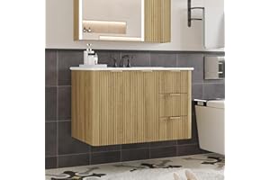 BONITURE 30 Inch Bathroom Vanity with Sink，Floating Bathroom Vanity Cabinet with 2 Doors 2 Drawers，Mid-Century Modern Fluted 