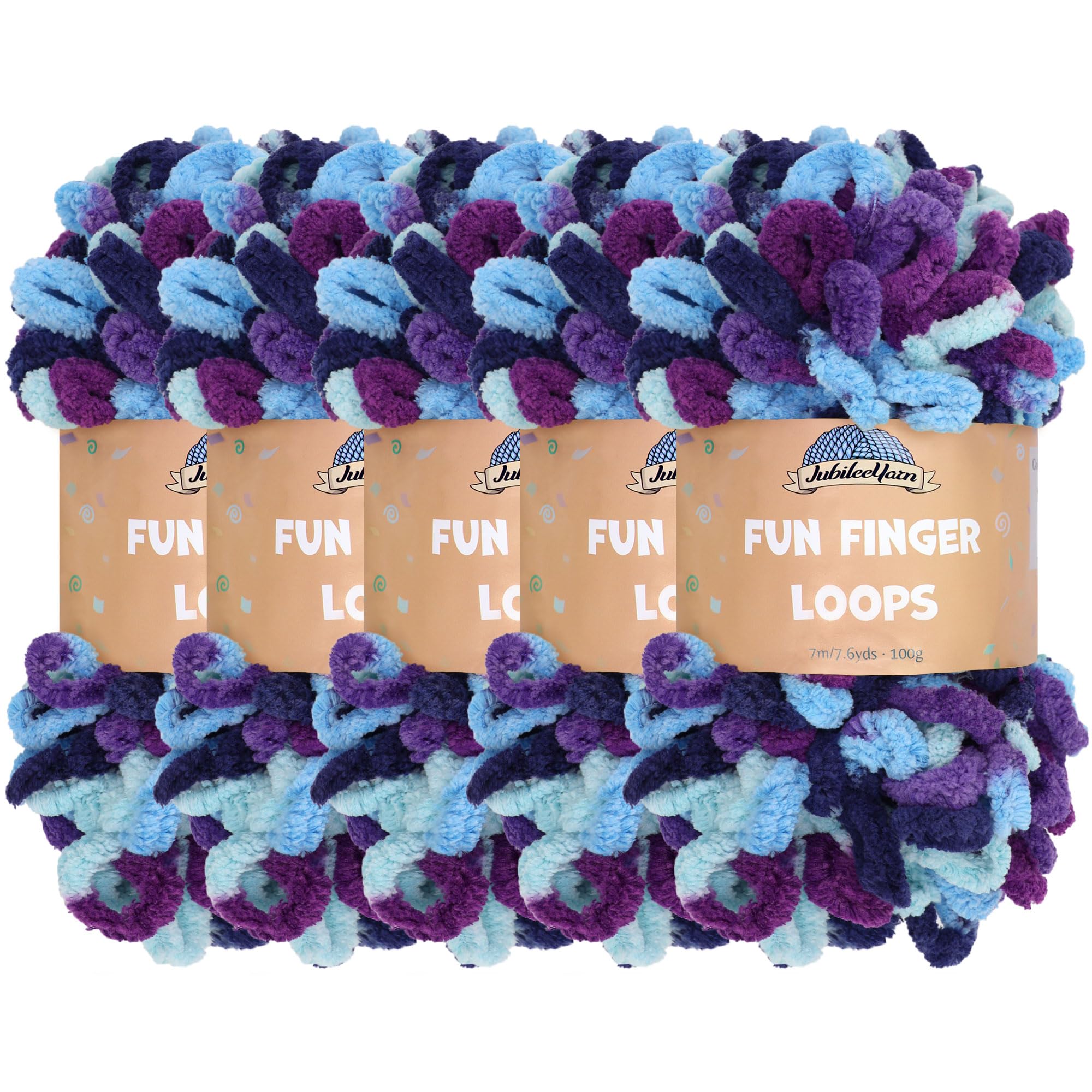 JubileeYarn Fun Finger Loops Yarn - Polyester Jumbo Weight Loop Yarn - 100g/Skein - Aphrodite - 5 Skeins — image 1