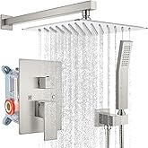 gotonovo Rainfall Bathroom Shower System Rain Shower Head and Handle Set Wall Mounted Shower Complete Combo Solid Brass Pressure Balancing Shower Mixer Valve 12 Inch Brushed Nickel