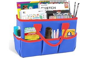 Godery Desktop Tote and Stock Organize, Teacher Helper Tote Bag Organization for Arts, Books, Stationery, etc, and Office Desk Organize, Make-up Storage Tote with Handles for Travel (BLUE)