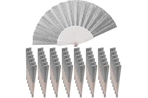 SIISSAPEKSID 48 Pack Handheld Fan,Folding Hand Glitter fan with Shining Transparent Fan Rib – Ideal for Wedding, Church, Festival, Dance, Tea Party, Club, and EDM Accessories, Silvery