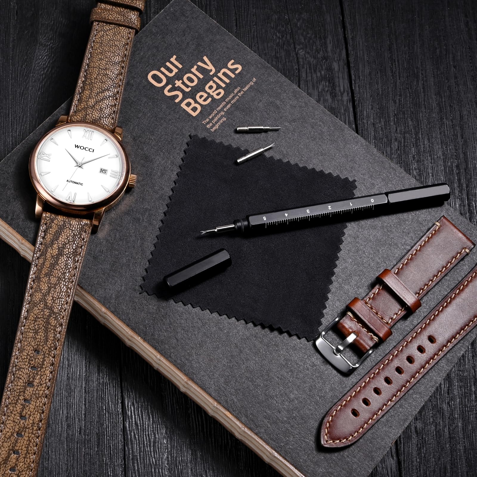 WOCCI Premium Repair Tool Kit for Remove Install Watch Bands Spring Bars Pins - Stainless Steel Tool with Caps, Replacement Fork and Cleaning Cloth