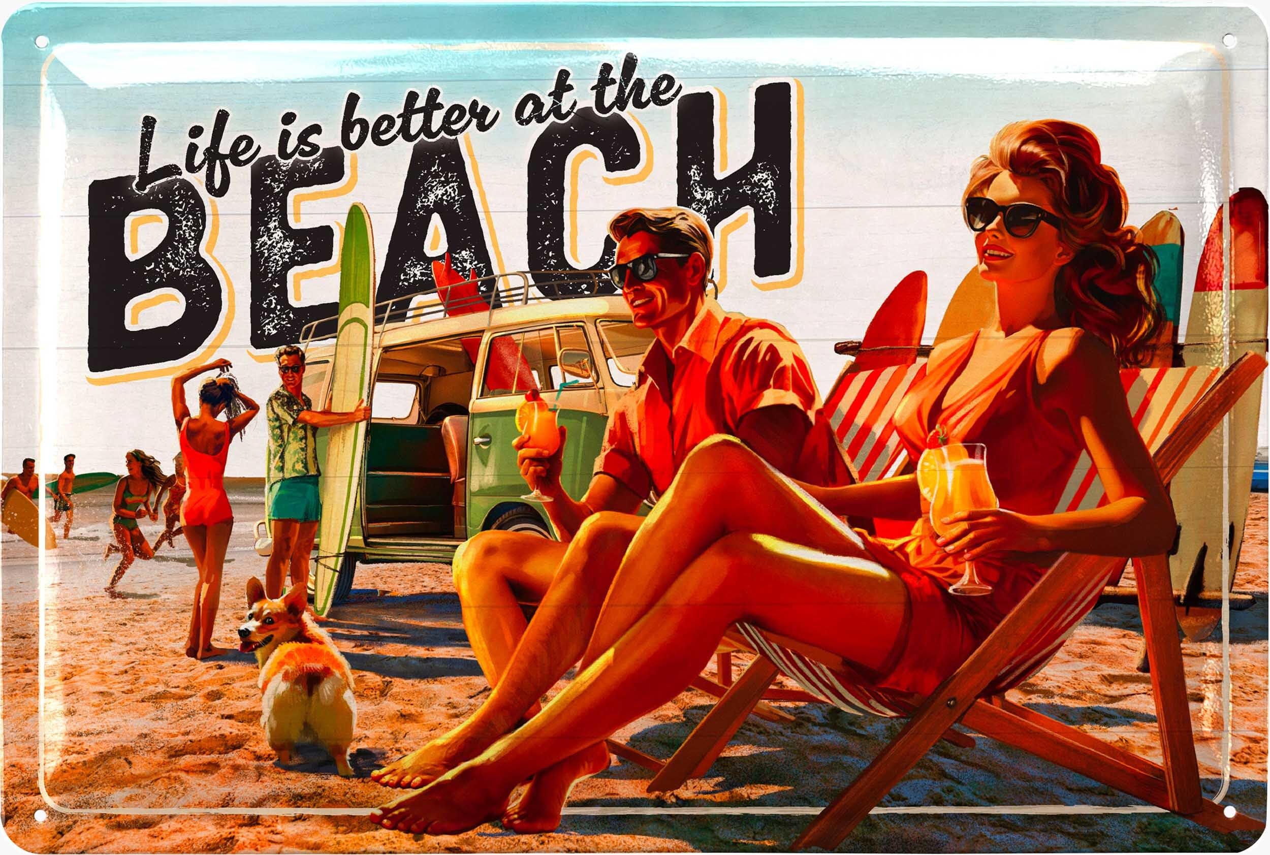 LANOLU Vintage Tin Sign - LIFE IS BETTER AT THE BEACH metal pool signs, Vintage Beach Decor, Beach Signs Wall Decor, Outdoor Pool Signs, Beachy Bathroom Decor, Pool Deck Decorations Outdoor 12x8"