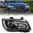 FIONE Halogen Headlights Compatible with Chrysler 300/300C 2015 2016 2017 2018 Headlamp Assembly with Black Bezel Replacement Right Passenger Side RH CH2503269 68214382AD