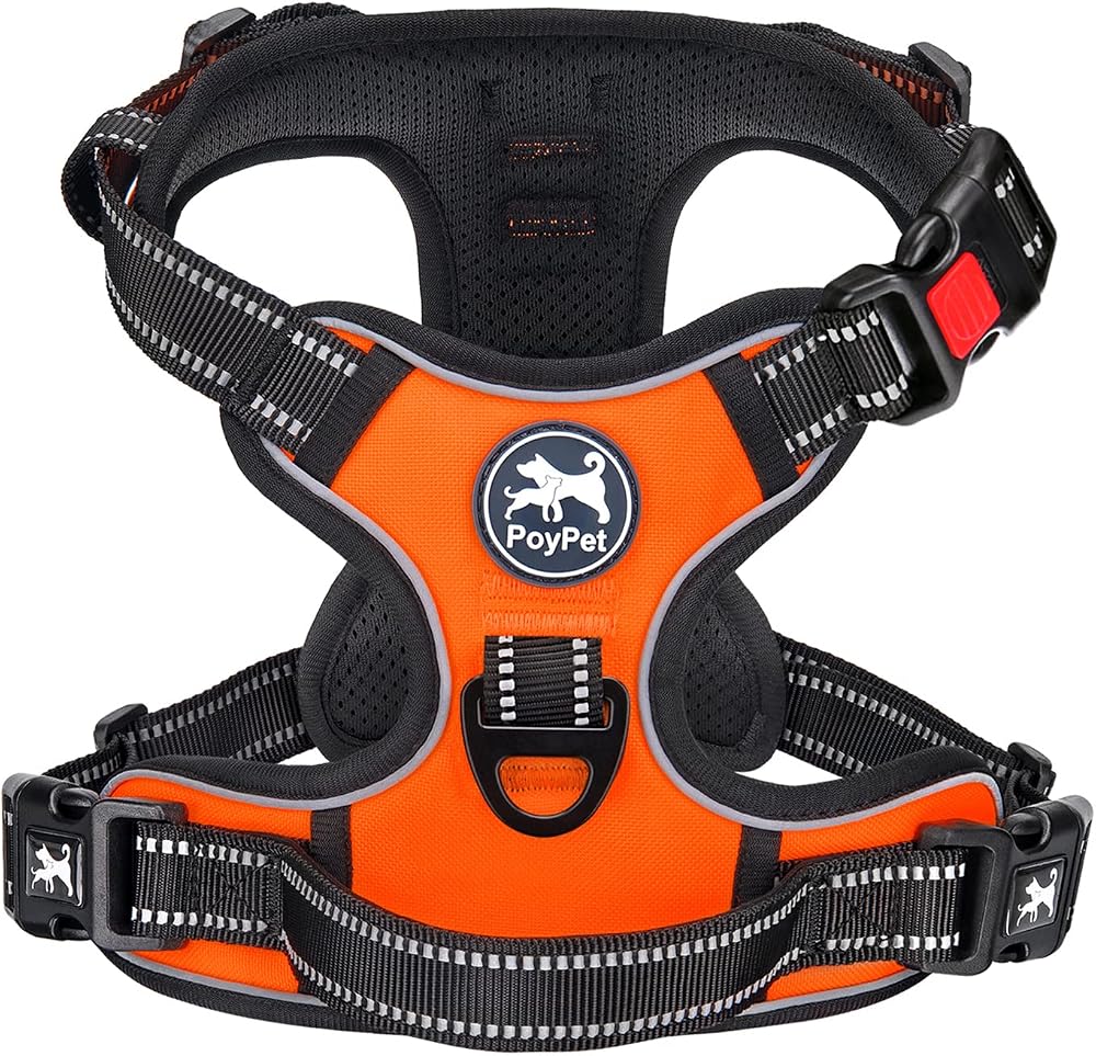 PoyPet No Pull Dog Harness Reflective Front Chest Clip Orange S