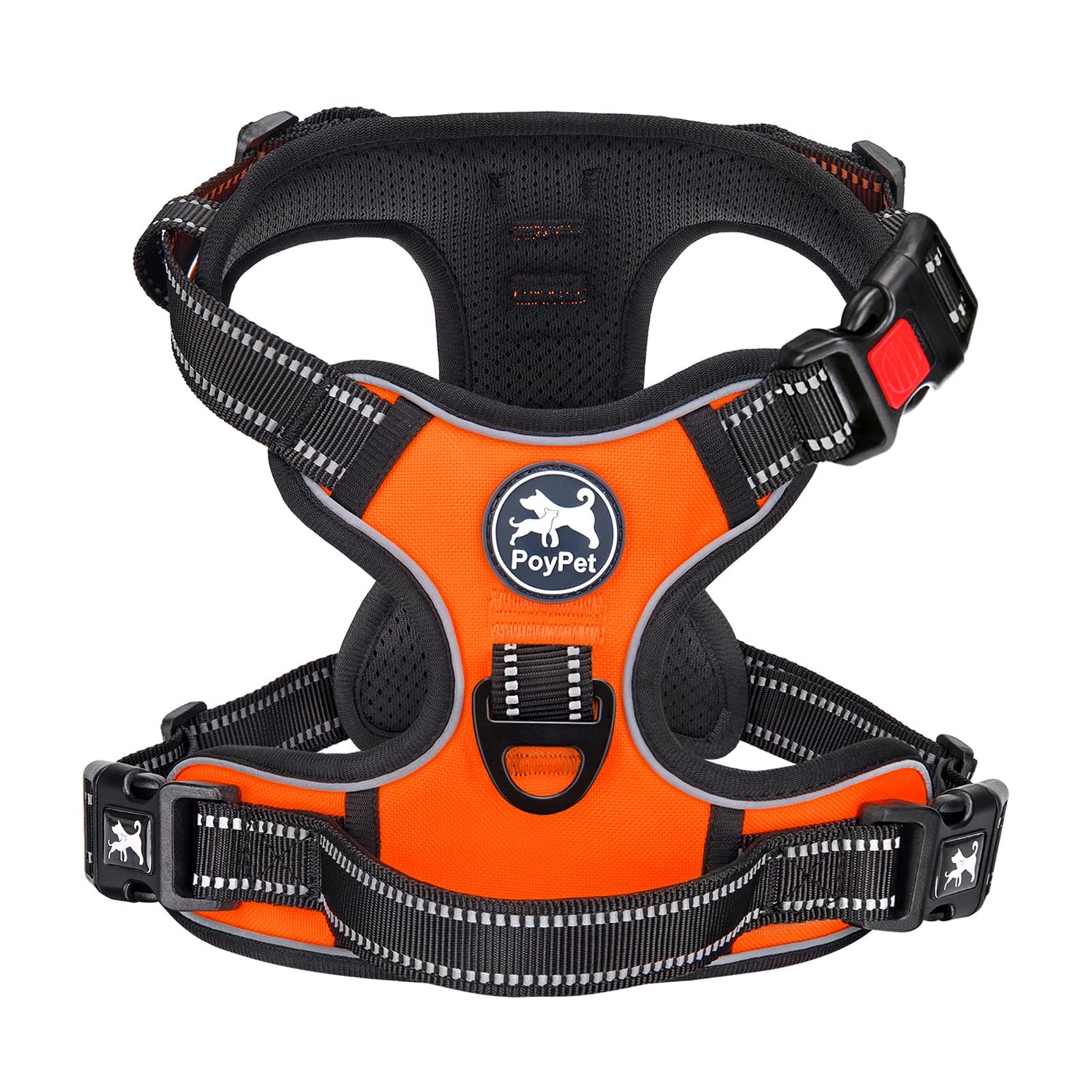 PoyPet No Pull Dog Harness with Neck Release Buckle, Reflective No-Choke Harness with 2 Leash Clip, Adjustable Soft Padded Pet Vest with Easy Control Handle for Large Dogs (Orange,XL) — image 1