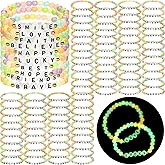 Hoteam 100 Pcs Beaded Friendship Bracelets Bulk Colorful Glow in The Dark Inspired Letter Bracelets Y2k Stretchy Preppy Adjustable Jewelry for Music Lovers Fans Women Party Favor Gifts Sleepover Party