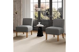 VIRRMO Armless Accent Chairs Set of 2 for Living Room, Modern Slipper Chair Living Room Chairs with Solid Wood Legs, Makeup Vanity Chair Fabric Comfy Upholstered Arm Chair Accent Chair,Grey
