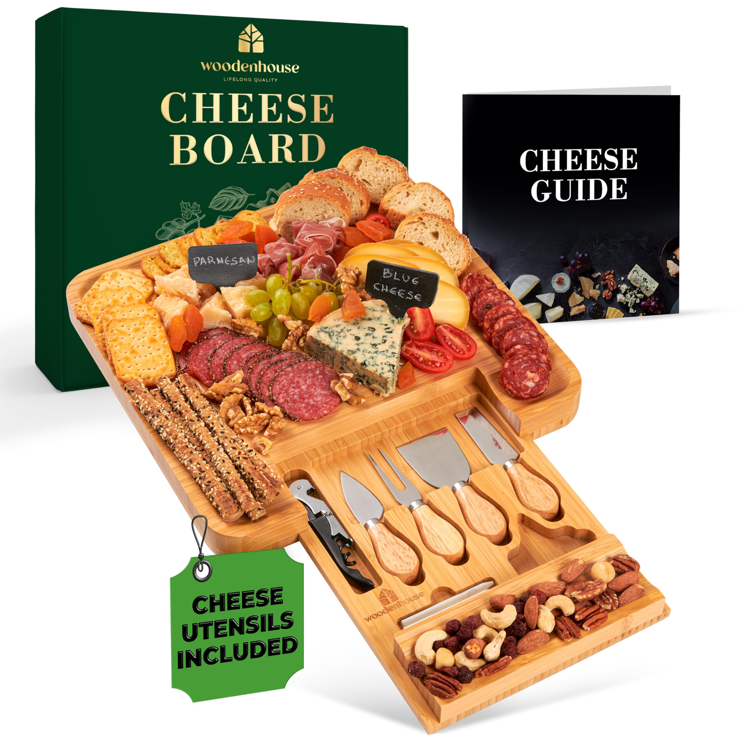 Woodenhouse Bamboo Charcuterie Boards Gift Set - Meat and Cheese Tray ...