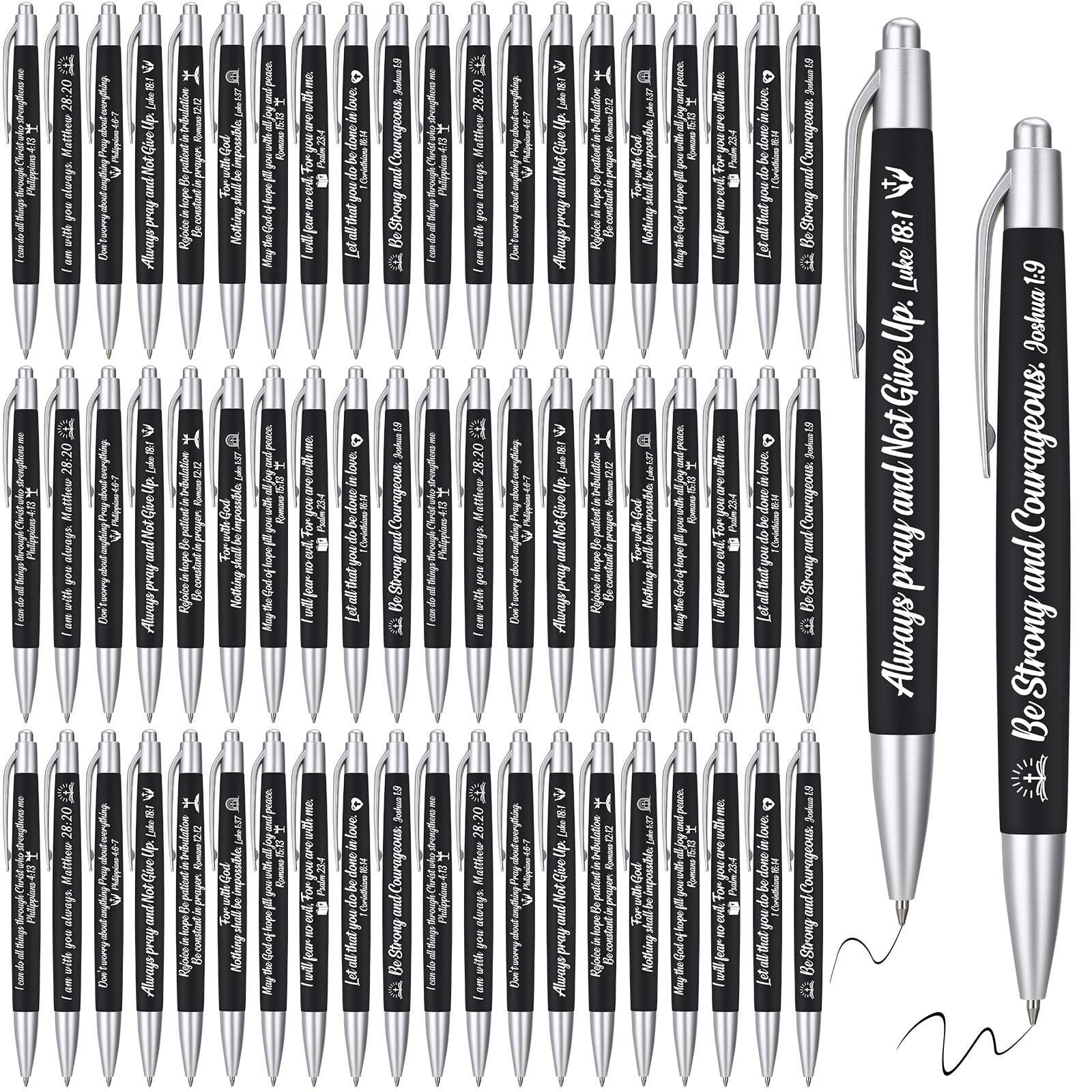 Photo 1 of Yeaqee 100 Pcs Inspirational Pens Employee Appreciation Back to School Gifts Motivational Thank You Metal Greeting Quote Ballpoint Pen for Coworker Teacher(Black,Biblical)
