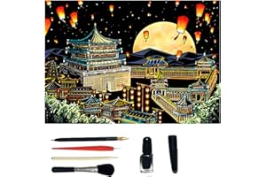 NENYLEI Paint by Scratch Adult Kit, Scratch Painting Kit, Hue Board Scratch Art, Hueboard Scratch Art, Scratch Colorful City Series, Scratch Night View 2024, Scratch Painting Art for Adults (028)