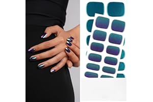 DANNI & TONI Semi Cured Gel Nail Strips Chrome (Lapis Luster) Holographic Gel Nail Stickers Gradient Mirror 28 Stickers