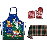 yoooliwicng 4 Pcs Camping Gifts with Christmas Kitchen Apron, Oven Mitt, Pot Holders Camping，Camping tablecloth Kitchen Accessories Christmas Party Decorations