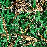 Crinkle Cut Paper Shred Filler for Gift Wrapping, Shredded Paper for Basket Filling,Mixed Colors Gift Box Filler for Easter, Birthday, Christmas, Thanksgiving, Wedding, Mother's Day(Green&Gold)