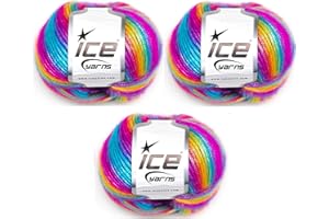 LUKCHE Ice Yarns Picasso Rainbow (3-Piece Pack) Blue, Purple, Green, Yellow, Orange, Pink Fuzzy with Subtle Sheen Yarn 44% Acrylic, 56% Polyester (3x1.76 Oz),(3x125 yds)