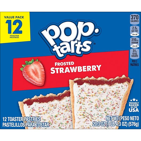 POP-TARTS TOASTER PASTRIES, BREAKFAST FOODS, KIDS SNACKS, FROSTED STRAWBERRY, 20.3OZ BOX (12 POP-TARTS)