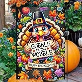 BlissYard Happy Thanksgiving Garden Flag 12x18 Double Sided Fall Harvest Turkey Yard Flag Gobble Gobble Autumn Outdoor Decorations Farmhouse Pumpkin Garden Banner Seasonal Thanksgiving Yard Decor