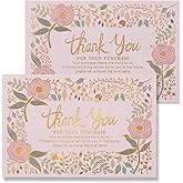 Prims & Flourish Thank You For Your Order Cards, 50-Pack Thank You For Your Purchase Cards, Gold Foil Floral, 4 x 6 Inches, Postcard Size