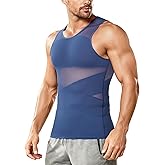 Nebility Mens Compression Shirt for Gynecomastia - Sleeveless Slimming Undershirts Body Shaper Vest Mesh Shapewear Workout Tank Tops Blue