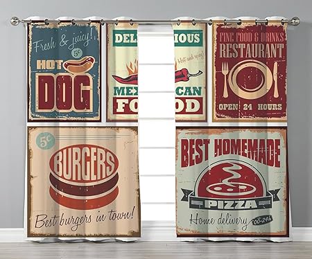 Satin Grommet Window Curtains 1950s Decor Nostalgic Tin Signs And